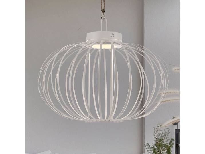 LED-Pendelleuchte Ø 46cm Weiß/Weiß Bambus, lackiert LED LED-Platine
