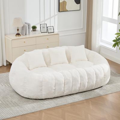 Unbranded "74.8""W Compressed Plush Lounge Sofa, Fuzzy Upholstered Couch with Pillows for Living Room"