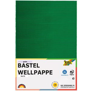 Folia Bastelwellpappe 741051, E-Welle, 50 x 70cm, grün, 10 Blatt