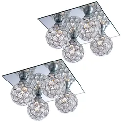 Deckenleuchte Kugeln Kristallleuchte Decke chrom Deckenlampe Kristalle Modern, Metall, 4-Flammig G9 Fassungen, LxBxH 23x23x13,2 cm