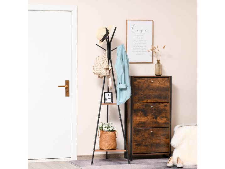 Porte-Manteau Industriel + 2 Étagères Métal