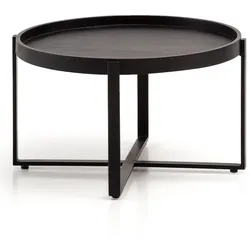 KADIMA DESIGN Couchtisch 60x60x35 cm Mango Massivholz / Metall Schwarz Sofatisch Rund, Design Wohnzimmertisch mit erhöhtem Rand, Industrial Kaffeetisch Wohnzimmer