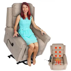 Fernsehsessel MCW-K63, Relaxsessel Sessel, Liegefunktion Aufstehhilfe Massage Heizfunktion, Stoff/Textil ~ beige-braun
