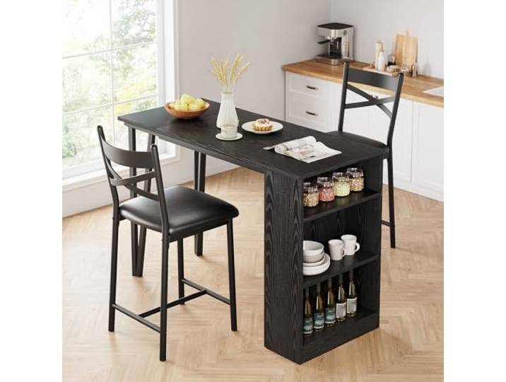RBFGYIOP Kompakt und platzsparend, 3-teiliges Esszimmer-Set für 2 Personen – ausziehbarer Bartisch mit 3 Ablagen – 2 gepolsterte Stühle – ideal für Küche, Esszimmer, Wohnung – Design