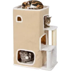Relaxdays Katzenhaus (83.50 cm, Beige, Beigeweiss), Katzenbaum