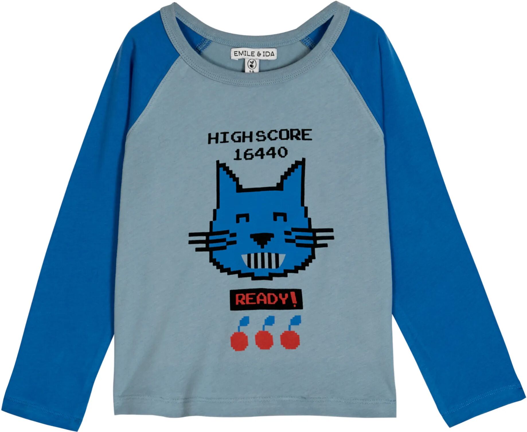 Emile et Ida T-Shirt Coton Bio Bicolore Chat Bleu 2 ans