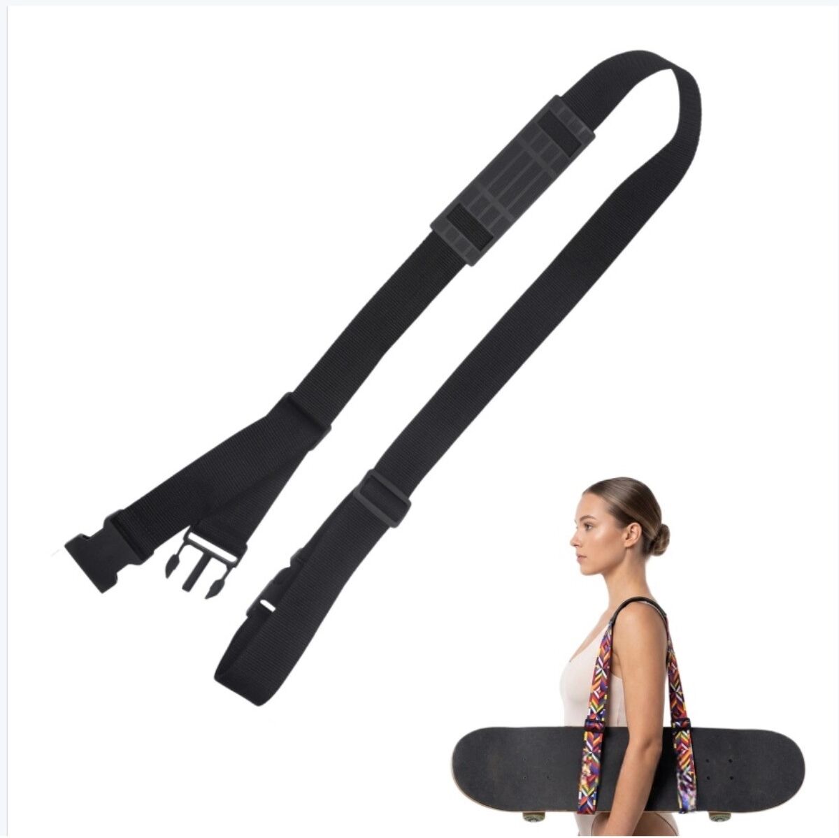 INF Sangle d'épaule pour skateboard – Sangle polyester réglable pour une ou deux planches, noire