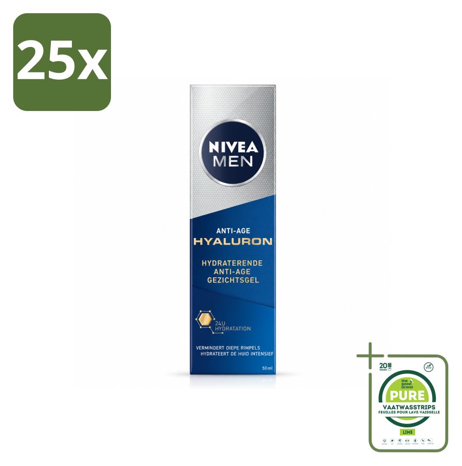 25 x NIVEA MEN Anti-Age Feuchtigkeitsgel mit Hyaluron - 50 ml - Großpackung - 25 Stücke