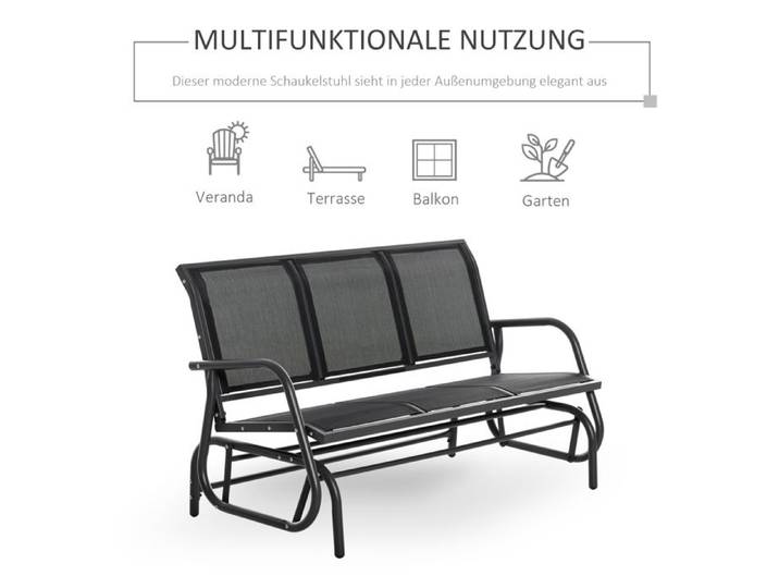 Feuille épaissie Outsunny Fauteuil de jardin 3 places Robuste comme fauteuil de jardin métal résistant aux intempéries noir 15