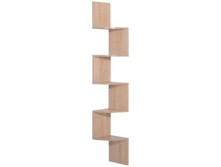 HOMCOM Étagère d'angle Murale Zigzag 20L x 20l x 126H cm Chêne Clair Étagère de Rangement\, 5 Niveaux\, Bois