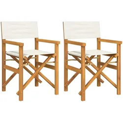 vidaXL Regiestühle 2 Stk. Klappbar Creme Massivholz Teak, klappbarer Regiestuhl, Camping-Regiestuhl, Klappstuhl, Outdoor-Regiestuhl, Garten-Regiestuhl