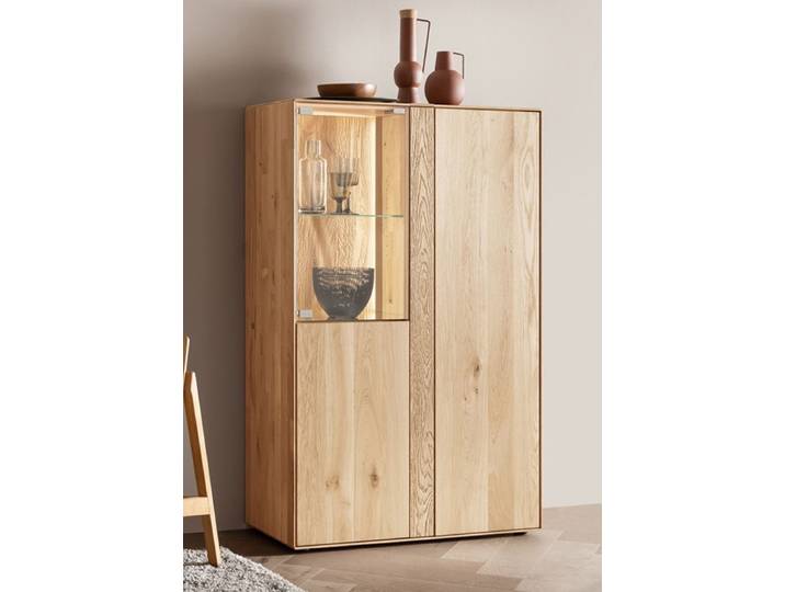 Highboard inkl. Beleuchtung 92x142cm 'Kingston' Wildeiche massiv Glas links