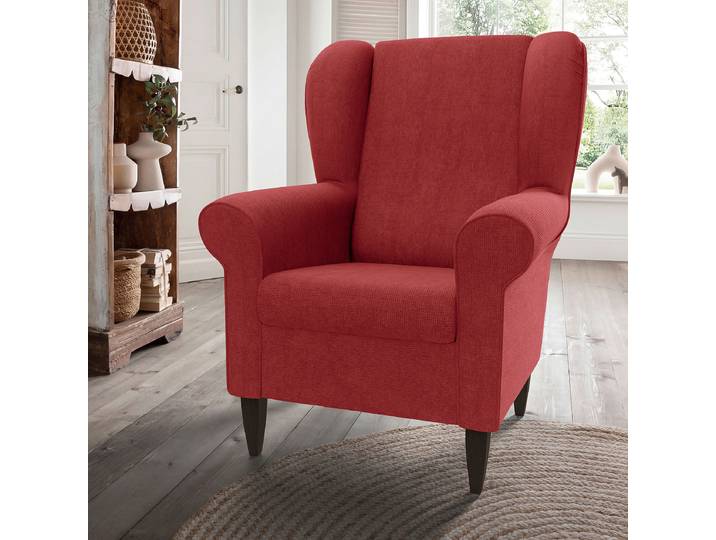 Sessel mit optionalem Hocker Rot Webstoff Jimin ohne Hocker 80 x 102 x 86cm