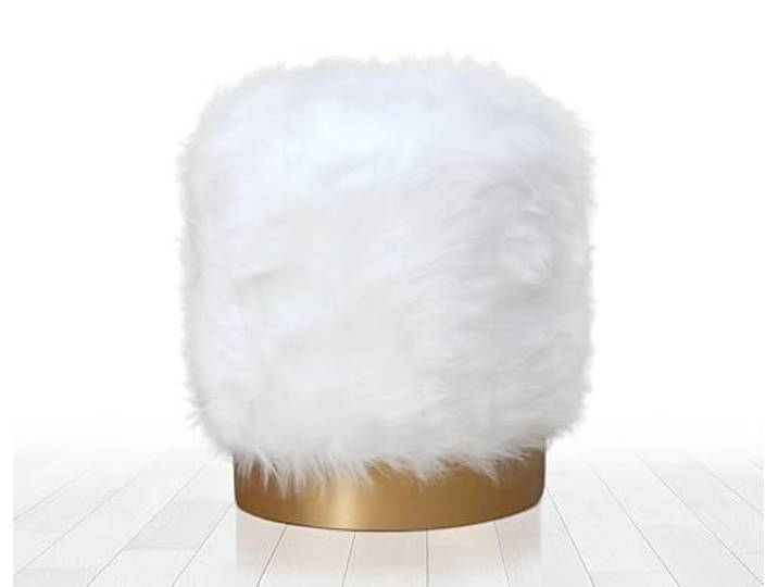 Atelier Del Sofa Eleganter weißer Pouf mit Holzbeinen, 45 cm hoch, 40 cm tief 100% Polyester & 35% orthopädischer Schaumstoff Glamouröses & funktionales Design