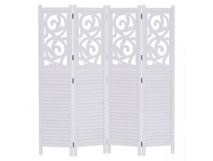 Mendler Paravent T568 Ornamente 170x160cm - weiß Raumteiler, Trennwand, Sichtschutz, Raumtrennung, klappbar, Paulownia Holz
