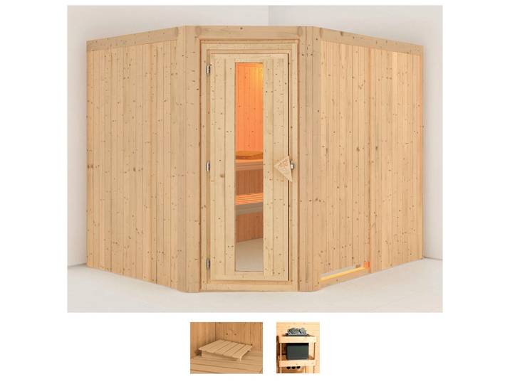 Sauna KARIBU Marit , beige (naturbelassen), ohne Ofen, (ohne Ofen), Saunen, Sauna, ohne Ofen