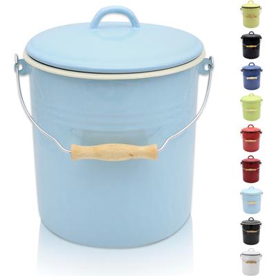 Mülleimer KRÜGER "Emaille-Eimer mit Deckel Serie Rio", beige (blau, pastell, innen creme), H:27,5cm Ø:24cm, Emaille, Mülleimer, Mülleimer, schnitt- / kratzfeste Oberfläche, bakterienabweisend, extrem langlebig