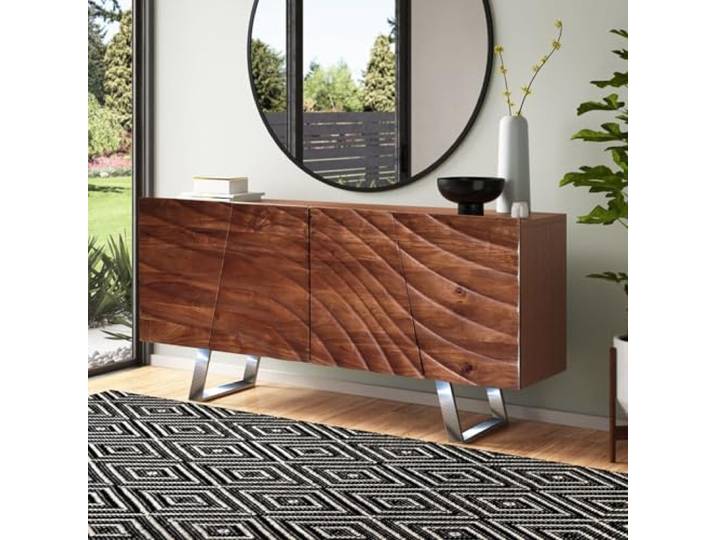 Sideboard Waves Massives Sideboard Akazienholz - Handgefertigter aufwendige 3D