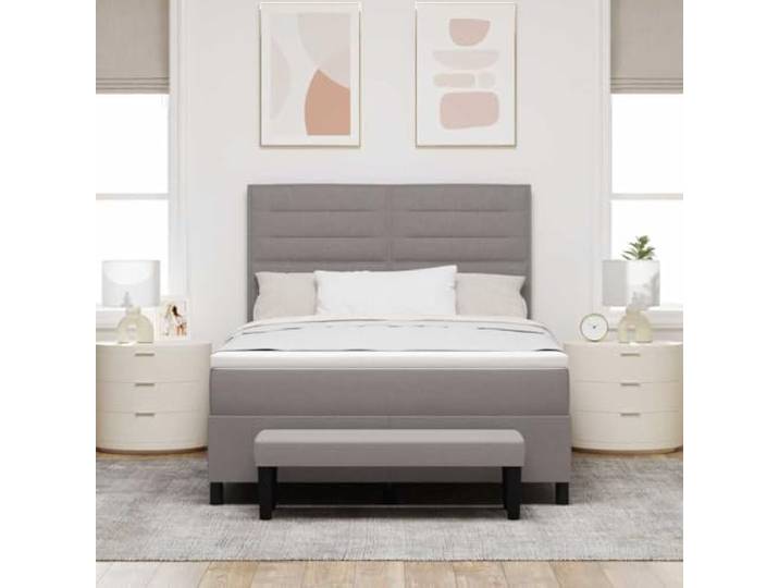 KTHLBRH Boxspringbett Taupe 140 x 190 cm Holz Kopfteil verstellbar, 2 Höhen, robuste Struktur, Traglast 280 kg, einfache Montage
