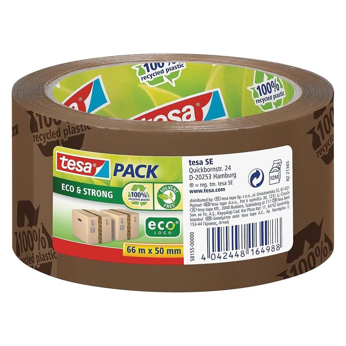 tesa tesapack ECO & STRONG Paketband - Umweltschonendes Packband aus 100 % recyceltem Kunststoff (50 mm) (58155-00000-00)