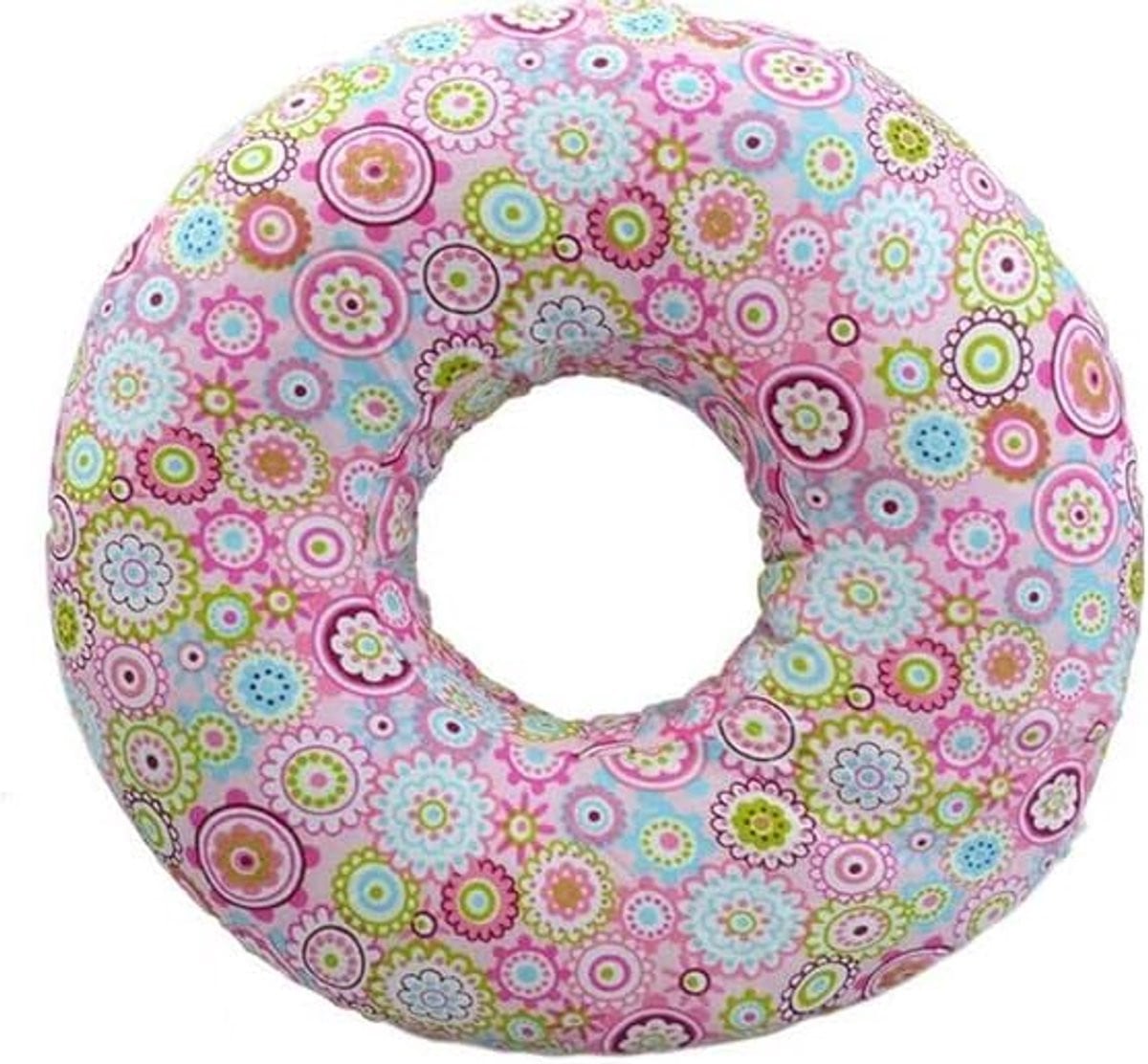 Roze Donutkussen met gat - Ademend katoen oorkussen voor zijslapers - 28 x 23 cm
