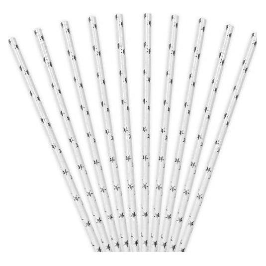 Partydeco Paper Straws, silver, 19.5cm (1 pkt / 10 pc.) (10x) (509971)
