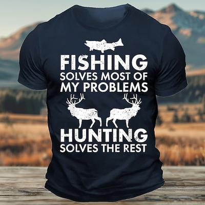 Herren Angeln Jagen Grafik T-Shirt 'Angeln löst die meisten meiner Probleme Jagen löst den Rest' Kurzarm Tee
