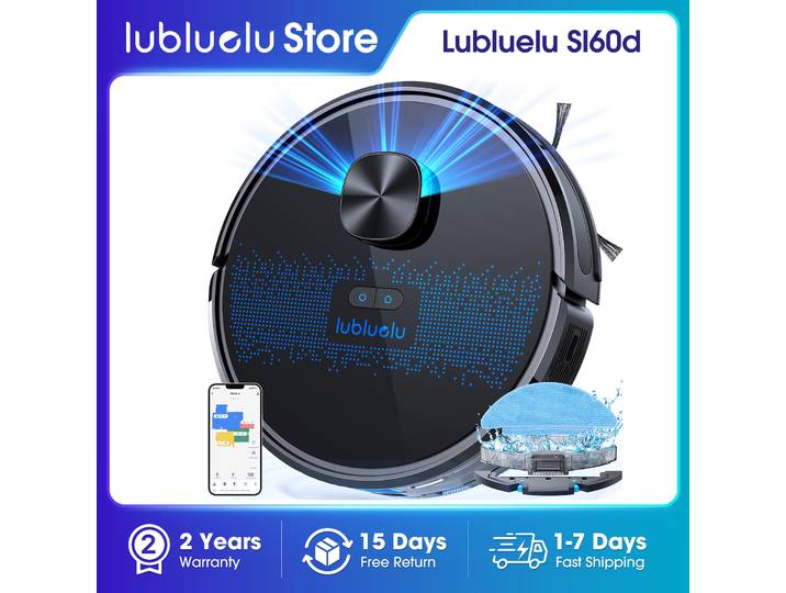 Robot aspirateur et serpillière Lubluelu SL60D - Aspiration de 4000 Pa, autonomie de 150 minutes, fonctionnement silencieux, 10 zones interdites, contrôle par application intelligente