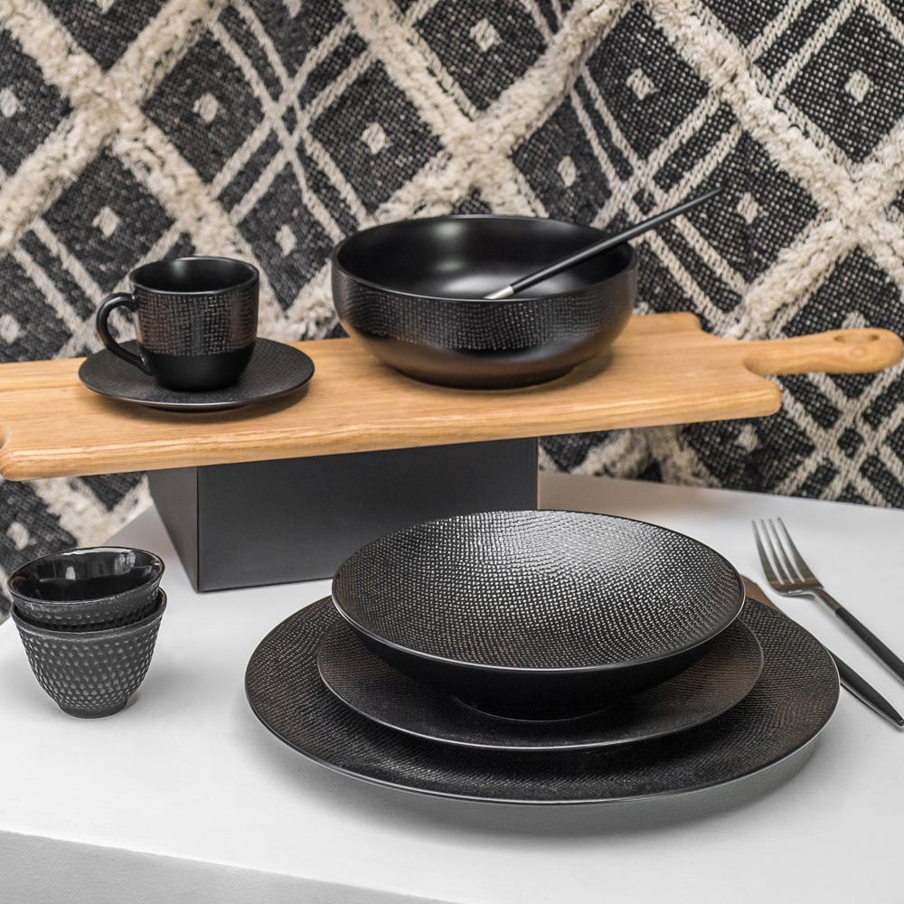 Table passion Service d'assiettes 18 pièces noires en grès Noir 1x1x1cm