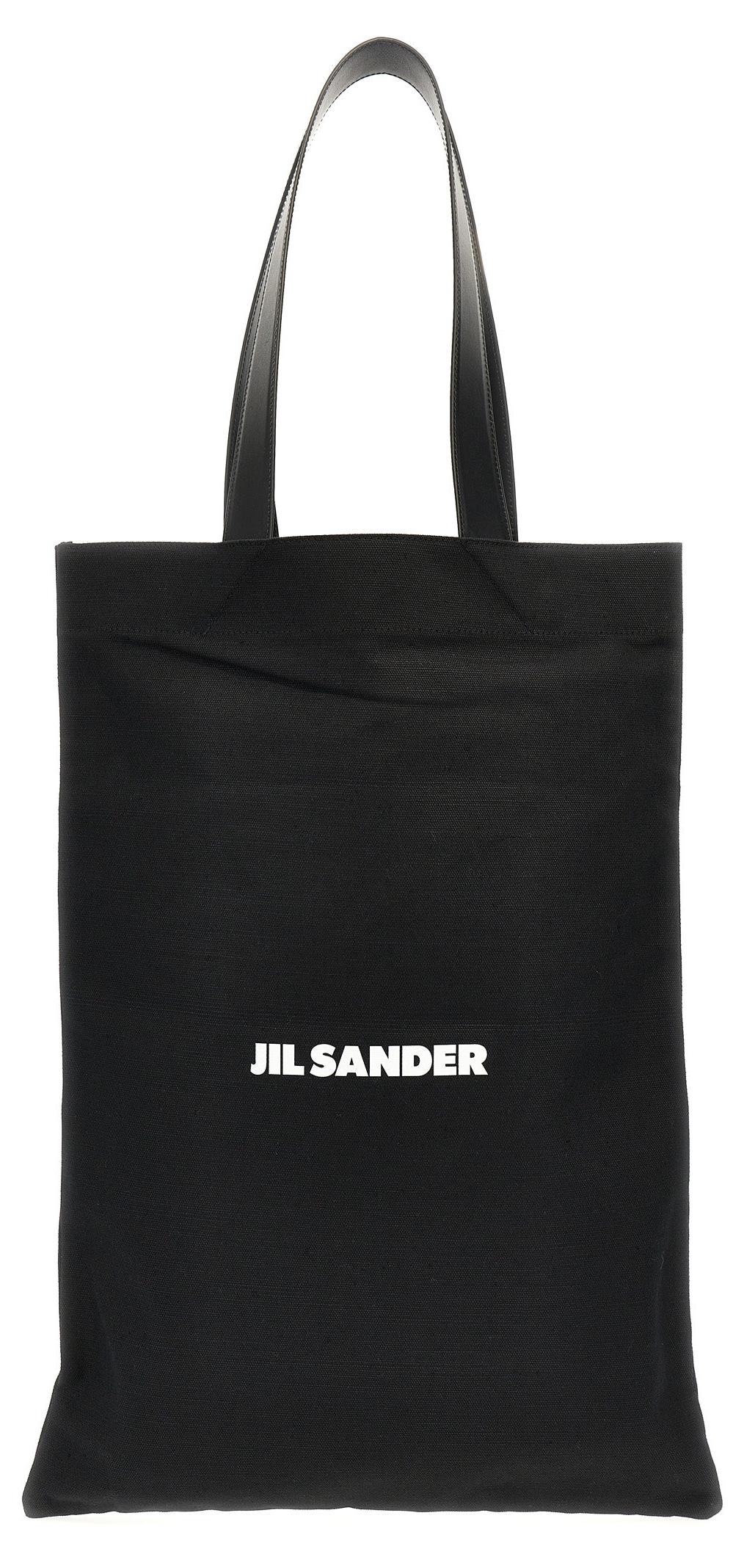 Jil Sander Flat Shopper Large Cabas schwarz Baumwolle-Leinen