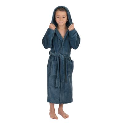 Kinderbademantel WEWO FASHION "8521" Gr. 158, blau (smokeyblau), L:108cm, Baumwoll-Mix, Hausmäntel, Soft Touch