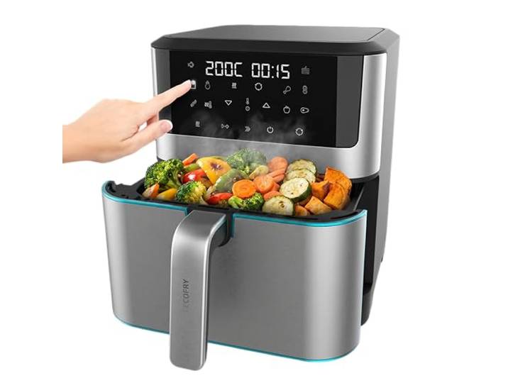 Cecotec Heißluftfritteuse Cecofry Supreme 8000 Hot, 8L Kapazität, 1800 W Edelstahl - Design, Touch - Control, 10 Programme, 30 - 200 Grad, Pre - Heat - Funktion und Praktischer Wende - Alarm