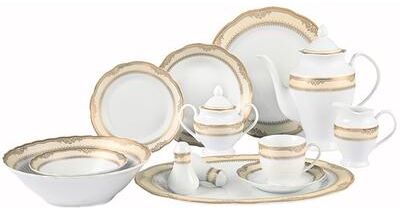Lorren Home Trend Lorenzo Isabella Porcelain 57 pc Dinnerware Set (Gold Border)