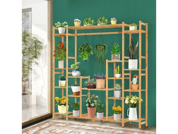 Montage facile support pour plantes 9 niveaux en bambou étagère avec rack suspendu pour salon terrasse jardin