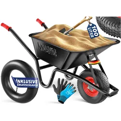 MASKO® Schubkarre Bauschubkarre Gartenschubkarre 100 Liter bis 250kg Luftreifen mit Stahlfelge verzinkt Stahlrahmen Garten Karre Schiebkarre Transportkarre inkl. Arbeitshandschuhe