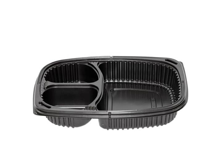 daybays 160 Stück Mikrowellen Menüschale 1250 ml 3-geteilt – Mikrowellengeeignet, PP Schwarz mit transparentem Deckel Menübox, Meal Prep & Essenbox