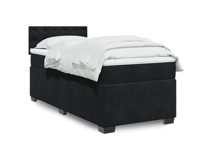 RJPLMFV Komplettes Bett, Velours, Schwarz, 90 x 200 cm mit Taschenfederkernmatratze