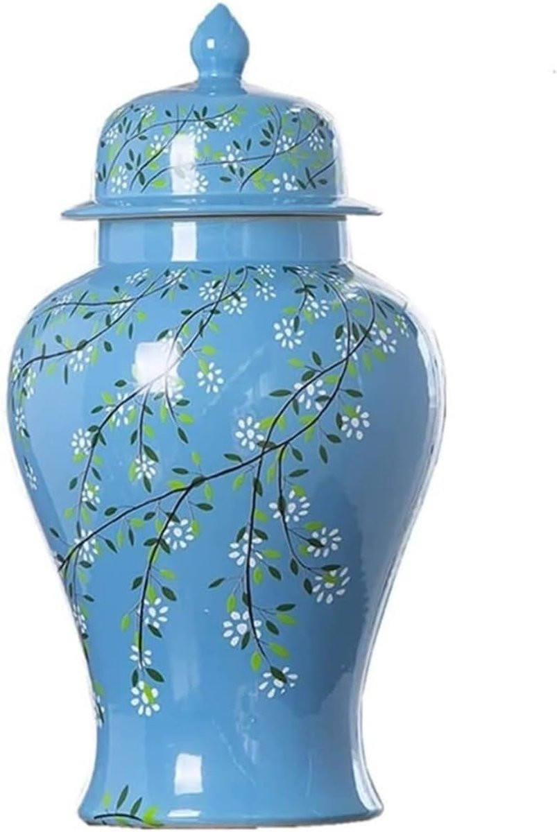 Blauwe handbeschilderde keramische gemberpot decoratieve vaas