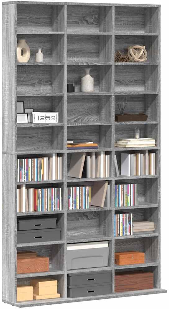 vidaXL Armoire à CD Sonoma gris 102x23x177,5 cm Bois d'ingénierie