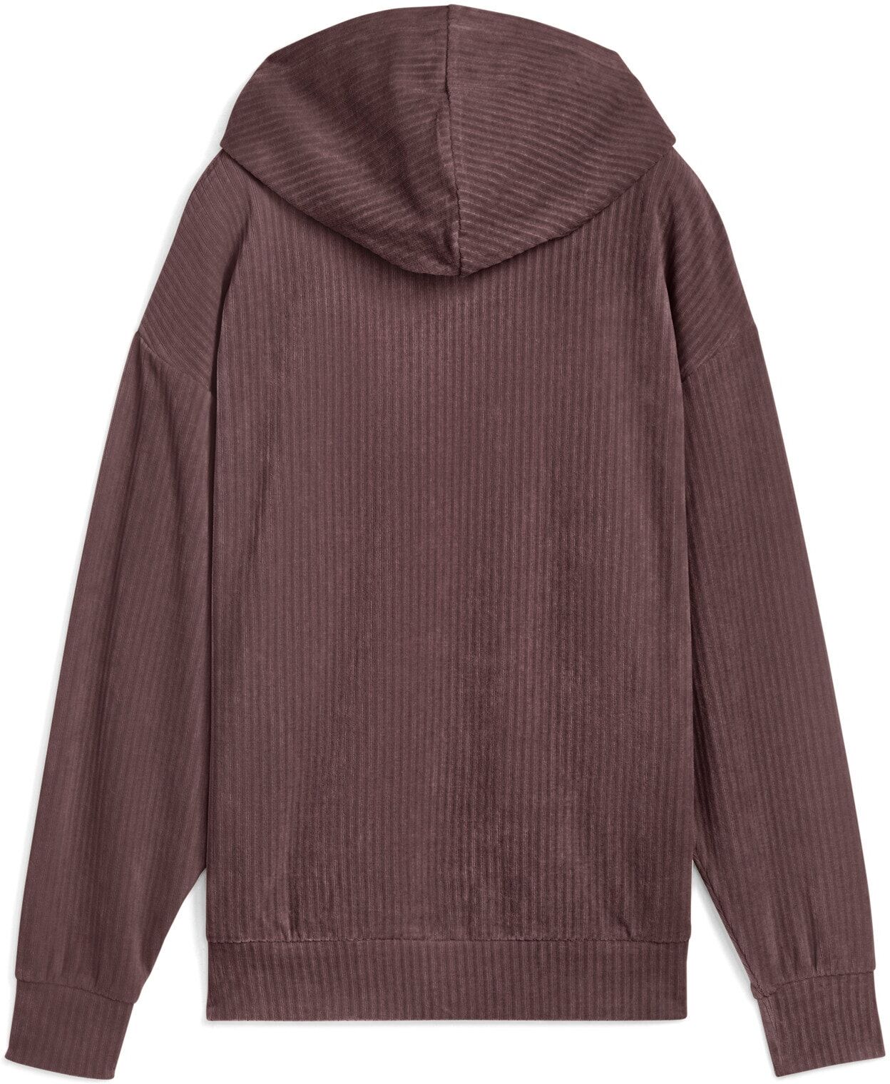 Kapuzensweatshirt PUMA "ESS ELEVATED COMFORT VELOUR RIB HOODIE", Damen, Gr. L, braun (raisin), Obermaterial: 68% Baumwolle, 32% Polyester, unifarben, comfort fit normal, Rundhals, angesetztes Bündchen, Sweatshirts Kapuzensweatshirt, mit Kängurutasche, spo