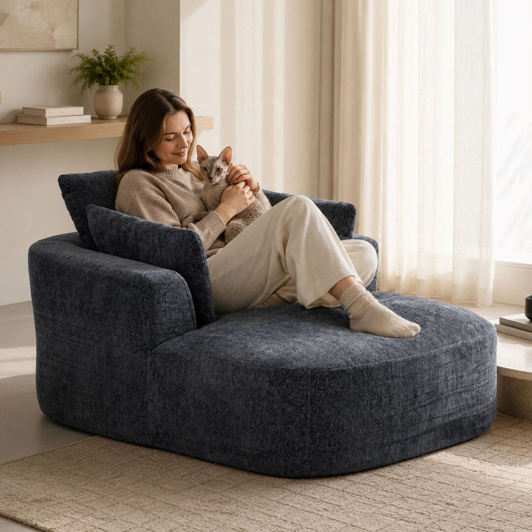 MIMO Chenille Foam Recliner Sofa Bed Gray 91cm H X 164cm W X 115cm L