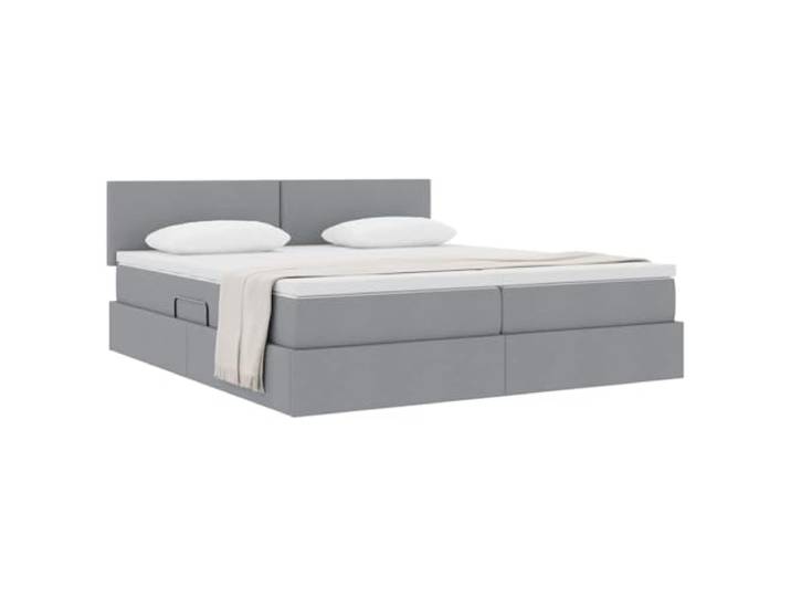 KTHLBRH Boxspringbett Hellgrau 200 x 200 cm mit Matratze Kunstleder, Metallrahmen, hydraulisches Heben, 2-Sitzer, Lagerung