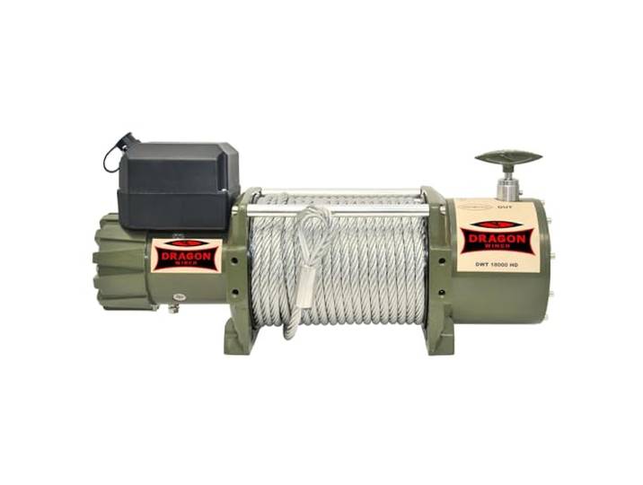 DRAGON WINCH Elektrische Seilwinde 24V Truck 18000 lbs / 8165 kg mit Stahlseil 31m für Feuerwehren, Nutzfahrzeugen, Lieferwagen mit kabelgebundener und kabelloser Fernbedienung + Winde Zubehör