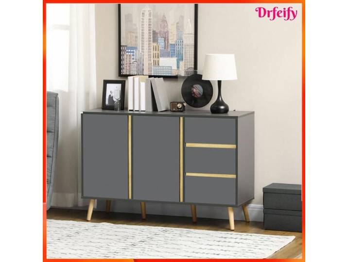 Buffet bas - AKOZON - 8440 - 2 portes - 3 tiroirs - gris anthracite