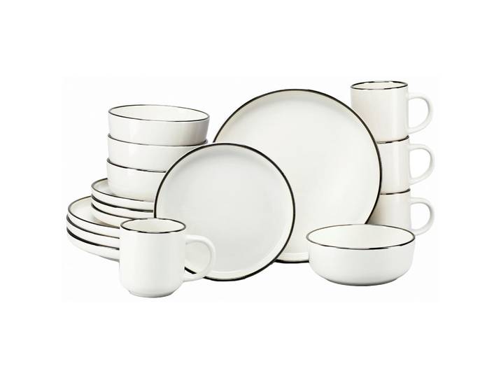 Creatable Kombiservice Nordic Festive Creme, Creme, Goldfarben, Keramik, 16-teilig, 300 ml,450 ml, stapelbar, Geschirr, Geschirrsets, Kombiservice