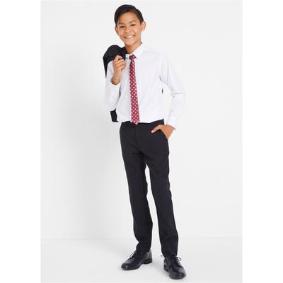 Anzug BONPRIX, Jungen, Gr. 152, N-Gr, schwarz (schwarz, weiß), Web, Obermaterial: 100% Baumwolle, mehrfarbig, unifarben, festlich, normal, Anzüge, bestehend aus Hose mit verstellbarem Bund, Hemd, Sakko und Krawatte