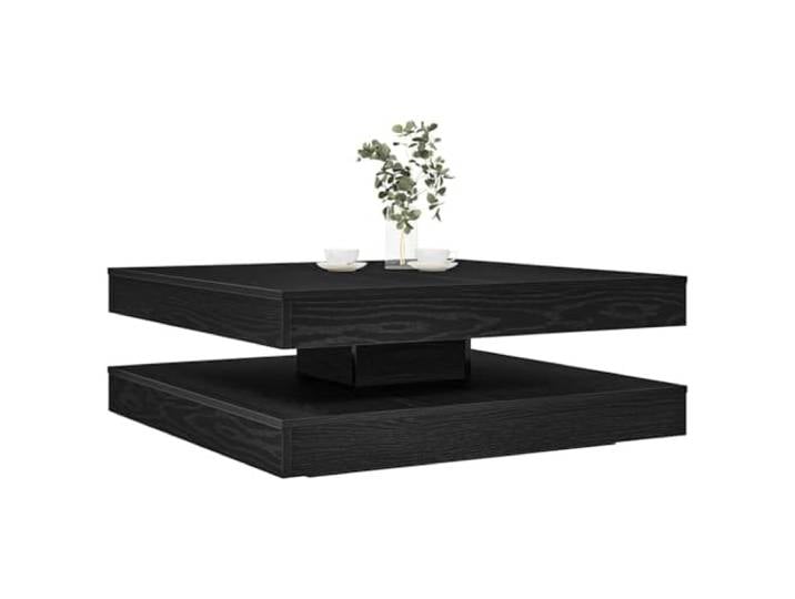 HEFZGDB Drehbarer Couchtisch 360 Grad Schwarz Eichen-Optik 90x90x34,5 cm mit Stauraum und drehbarer Tischplatte fürs Wohnzimmer