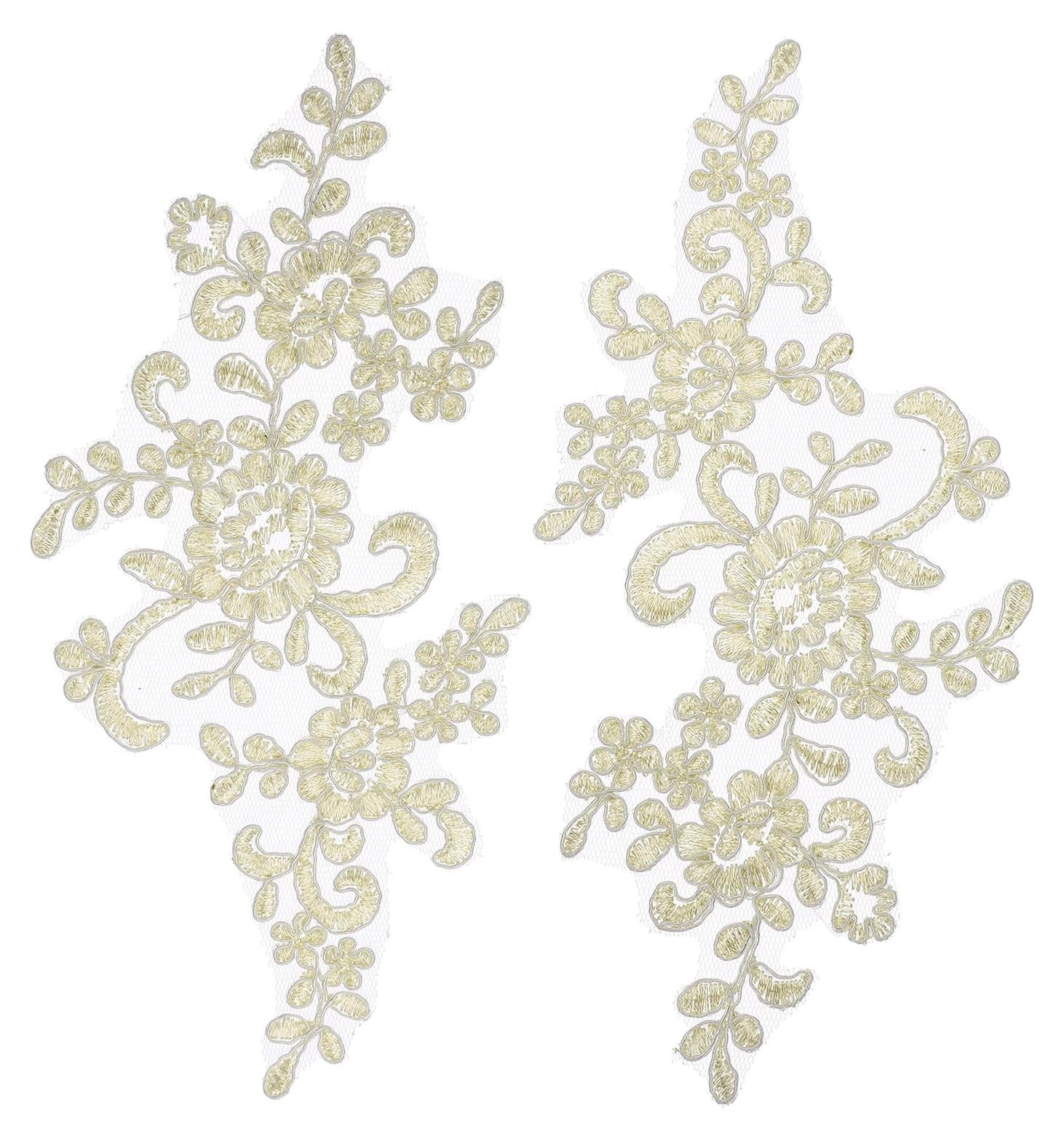 Set van 2 Bloemen Kant Applicaties voor kleding en decoratie - Oudgoud - 23 x 10 cm