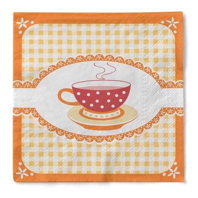 Sovie HOME Serviette Kathrin in Orange aus Tissue 33 x 33 cm, 20 Stück - Kaffee Cafe Frühstück Kariert
