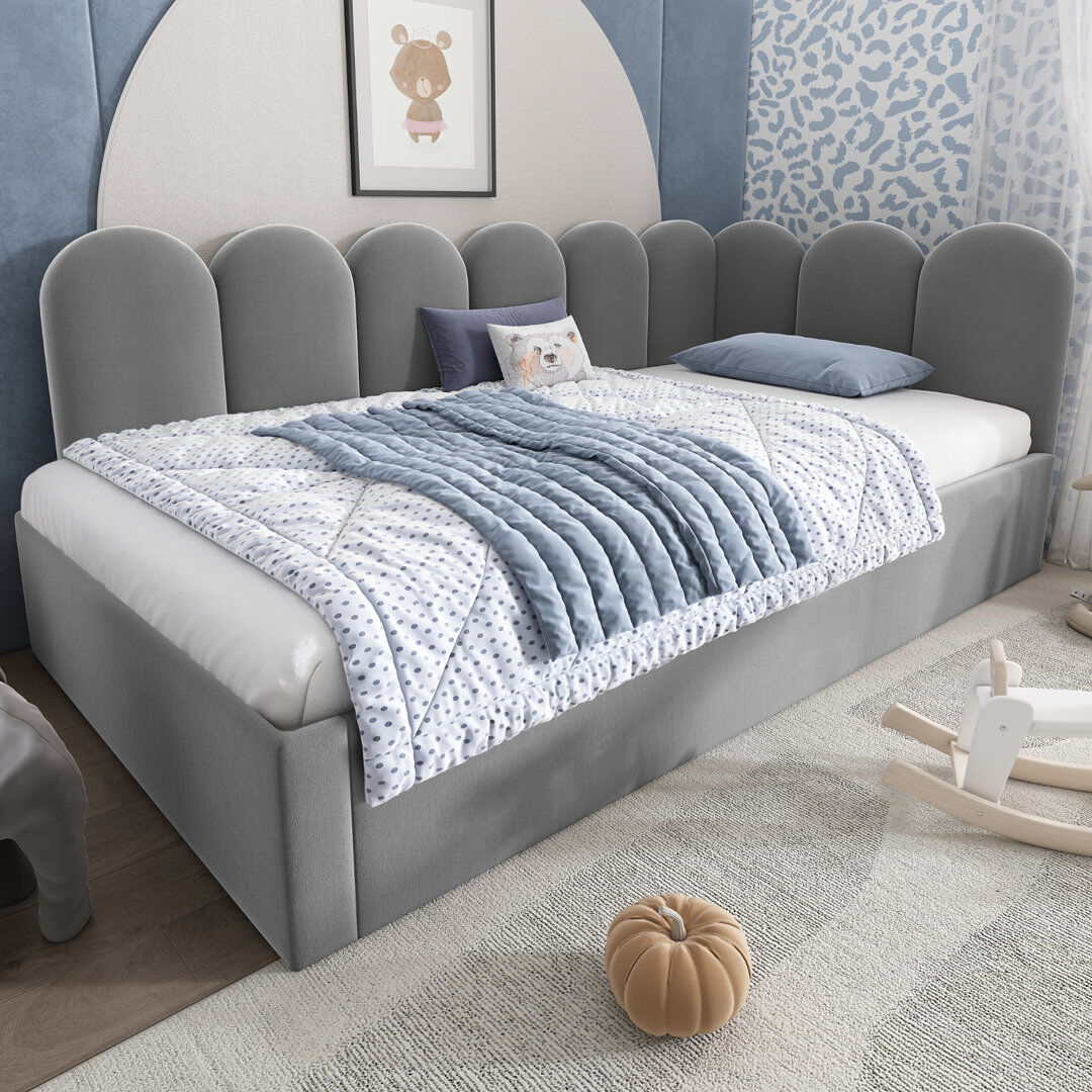 Canora Grey 3ft Daybed Sofa Bed With Pull-out Bed Velvet Grey 76cm H X 97cm W X 193cm L
